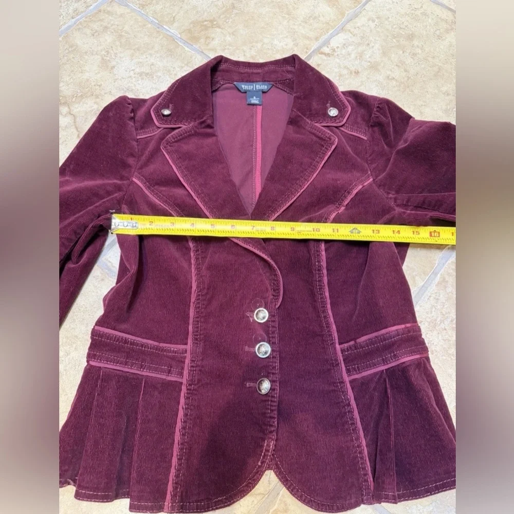 White House Black Market Dark Academia Wine Merlot Peplum Corduroy Jacket Size 6 - Picture 4 of 6